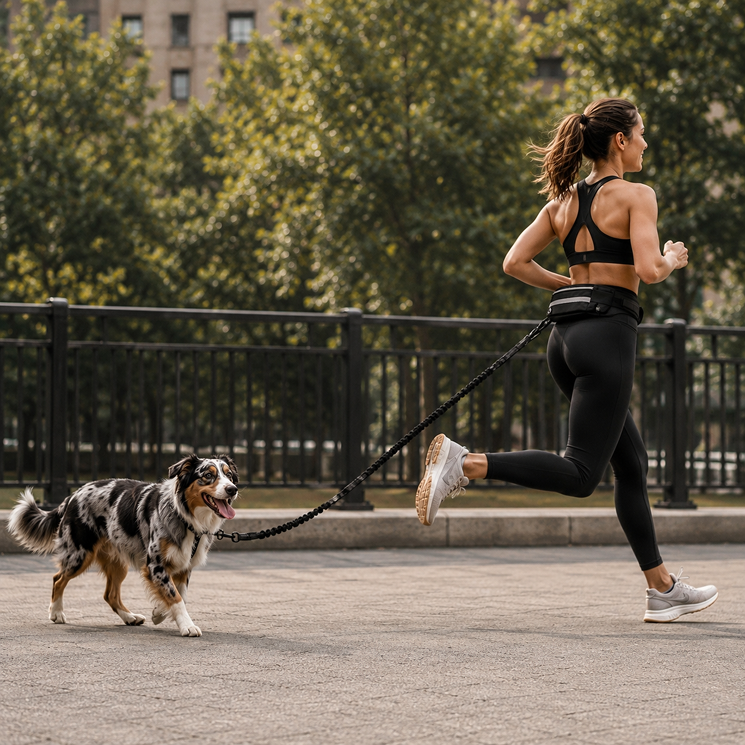 Hands-Free Dog Running Leash — Bungee Leash + Reflective Waist Bag