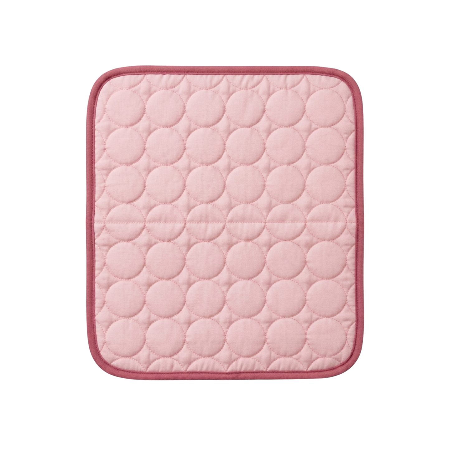 Pink quilted ice silk dog cooling pad on a white background