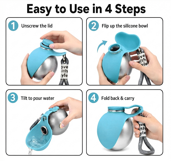 Portable Dog Water Bottle — Flip-Out Bowl for Walks, Hikes & Travel