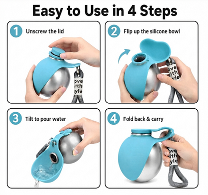 Portable Dog Water Bottle — Flip-Out Bowl for Walks, Hikes & Travel