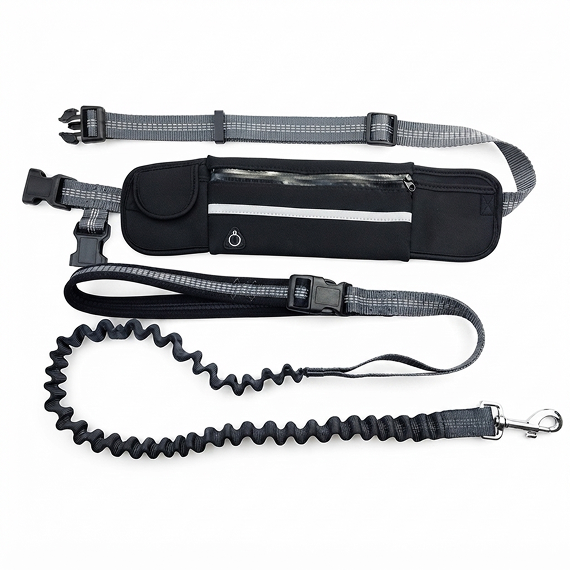 Hands-Free Dog Running Leash — Bungee Leash + Reflective Waist Bag