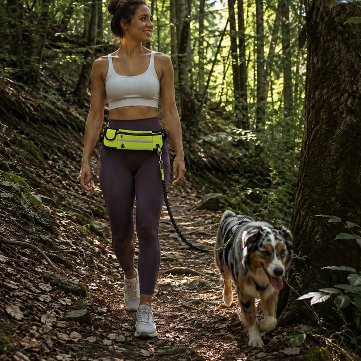 Hands-Free Dog Running Leash — Bungee Leash + Reflective Waist Bag