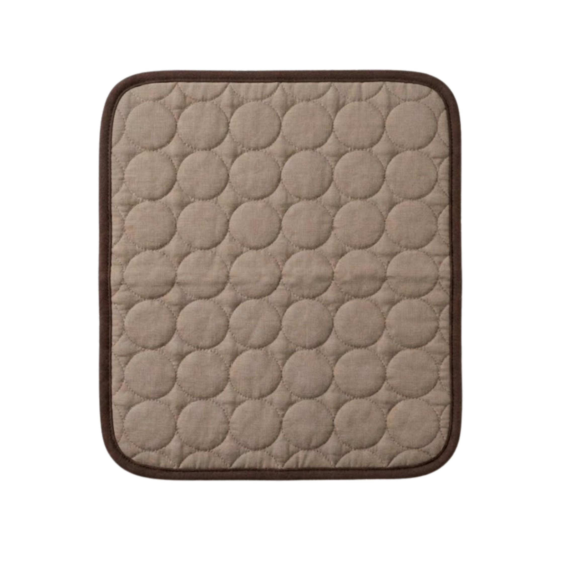 Self-cooling dog mat for Texas heat relief — quilted ice silk cooling pad brown border
