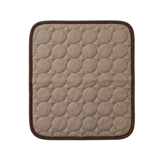 Quilted square dog cooling mat with brown border