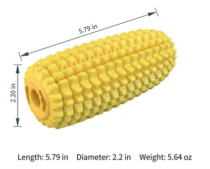 Yellow corn-shaped object with measurements on a white background