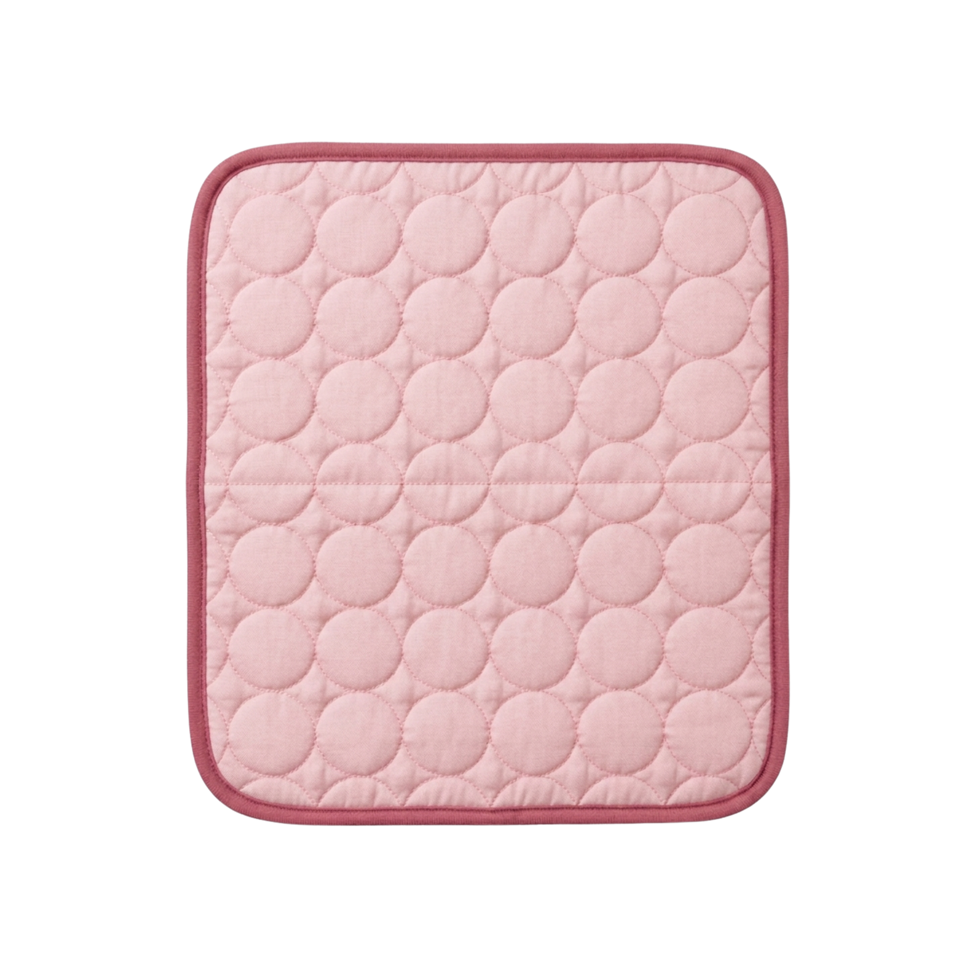 Pink quilted ice silk dog cooling pad on a white background