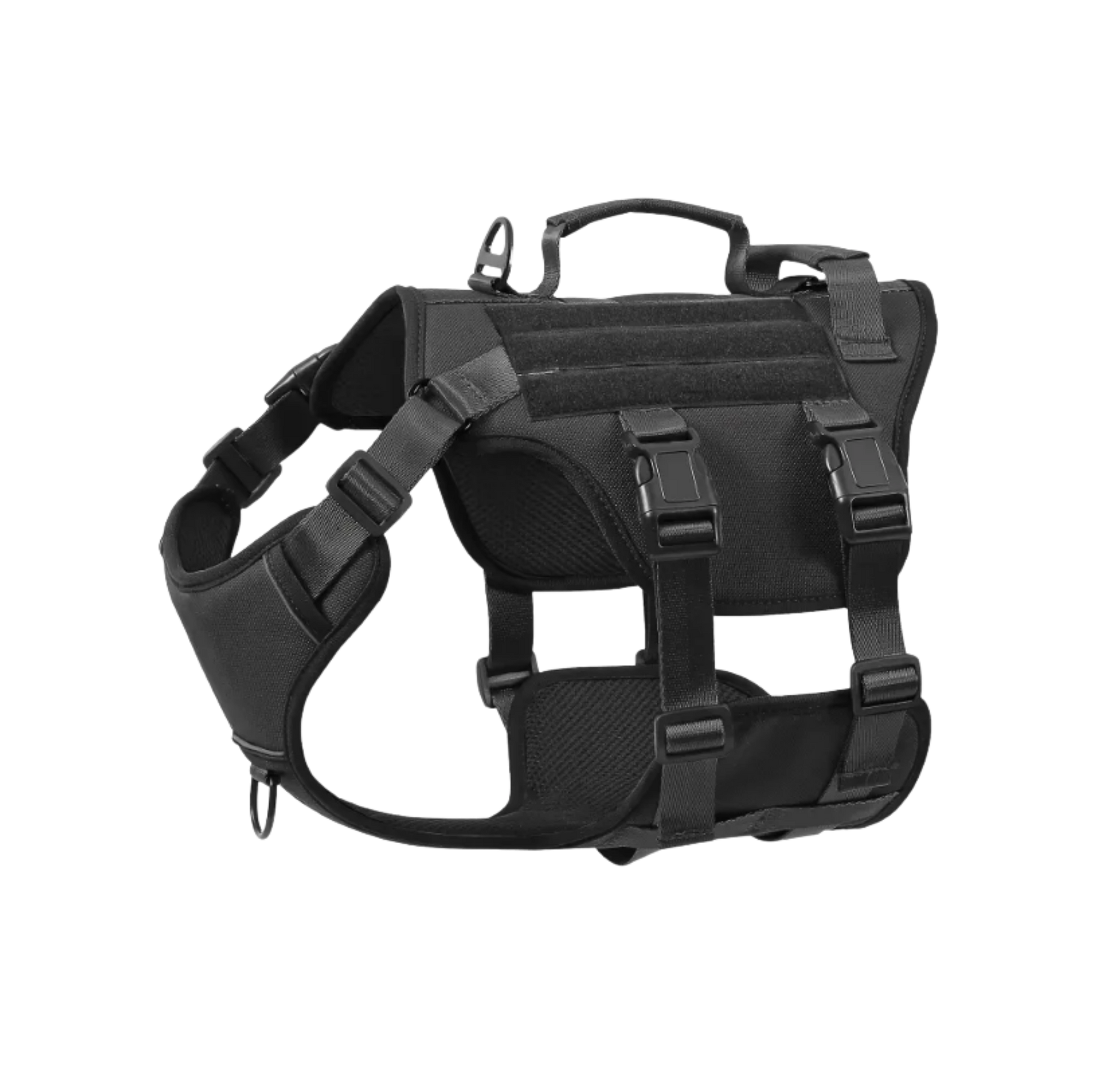 Black dog harness on a white background