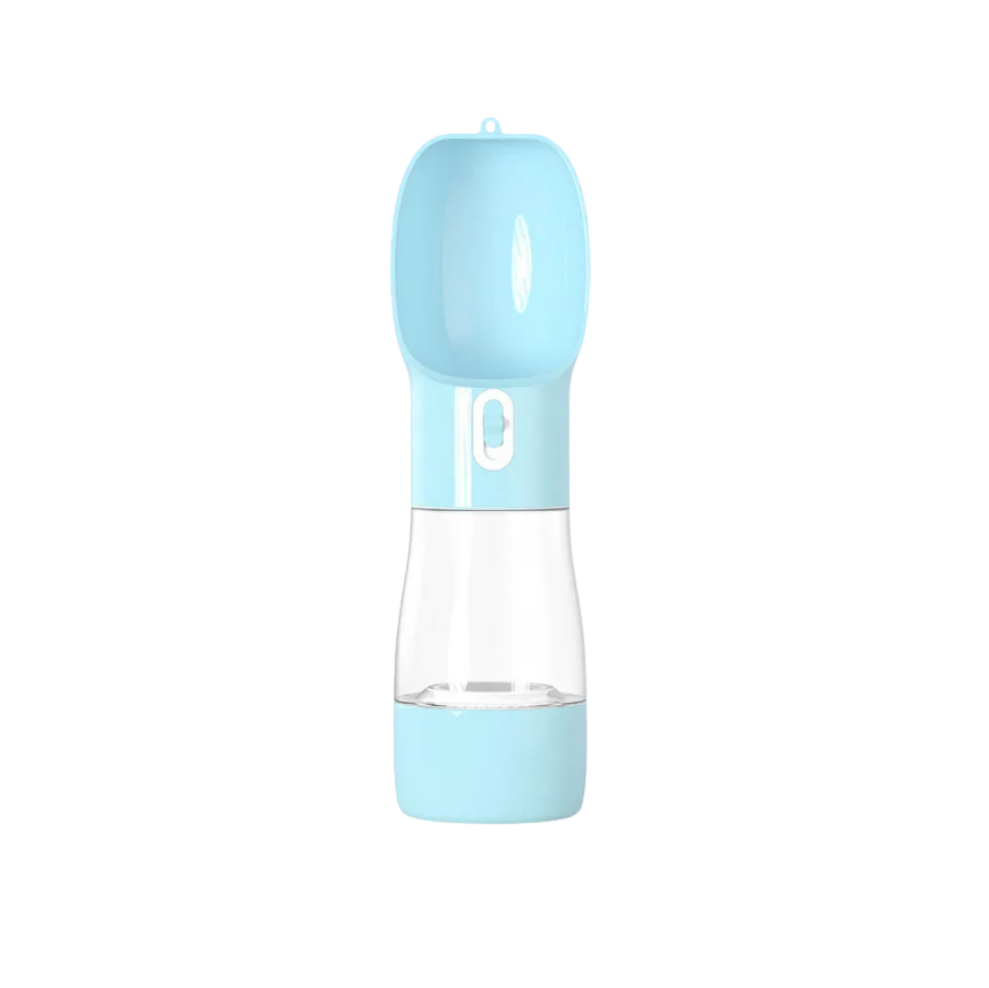 Blue and clear portable water bottle on a white background