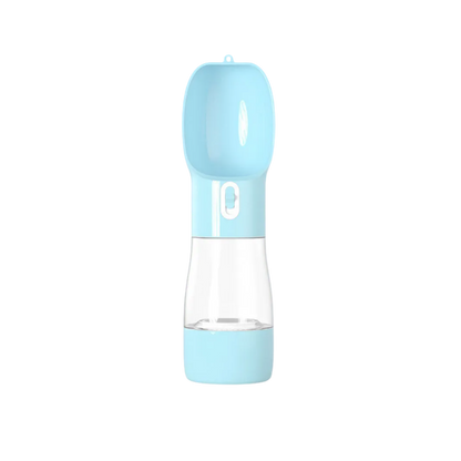 Blue and clear portable water bottle on a white background