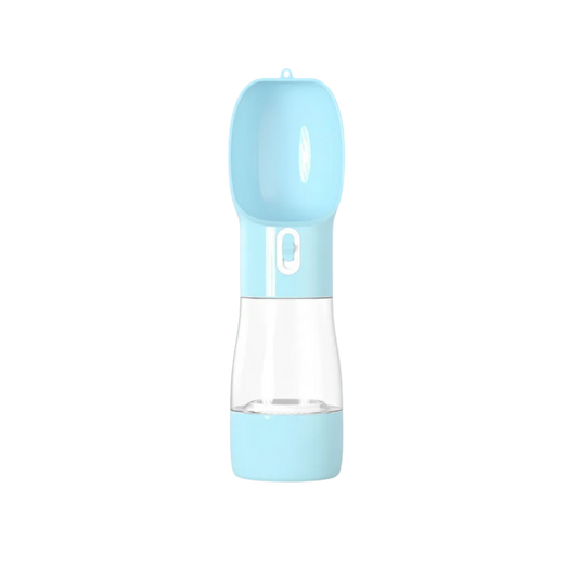 Blue and clear portable water bottle on a white background
