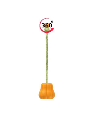 Orange dog toy with a rope on a white background