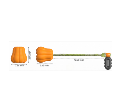 Measurement chart of a dog toy with dimensions labeled on a white background