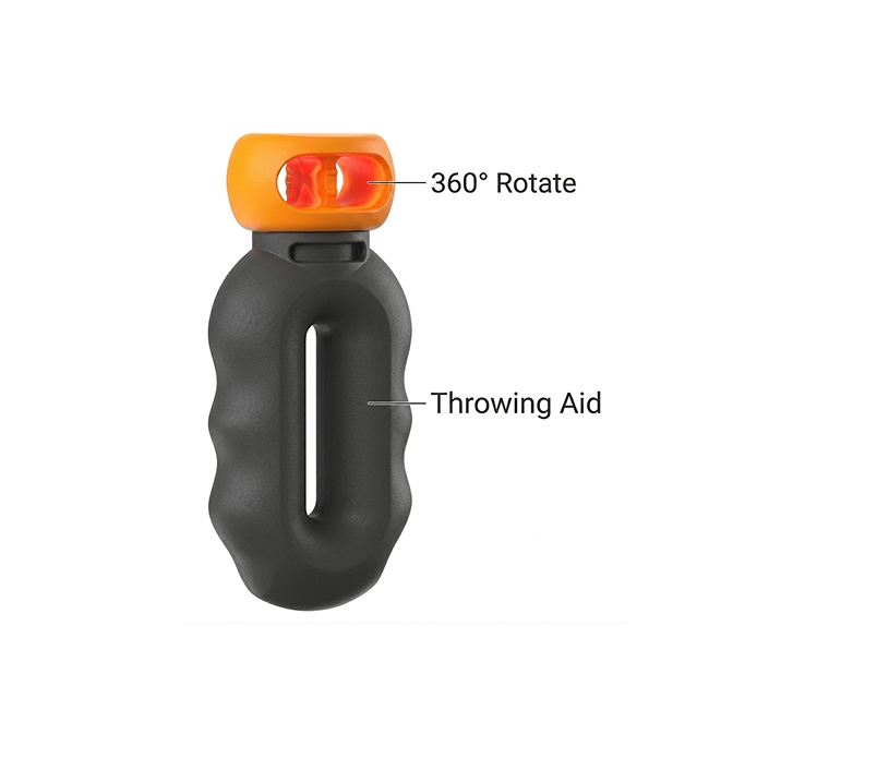 Dog toy with orange top and black body on a white background