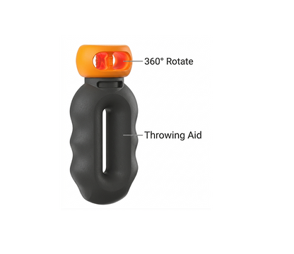 Dog toy with orange top and black body on a white background
